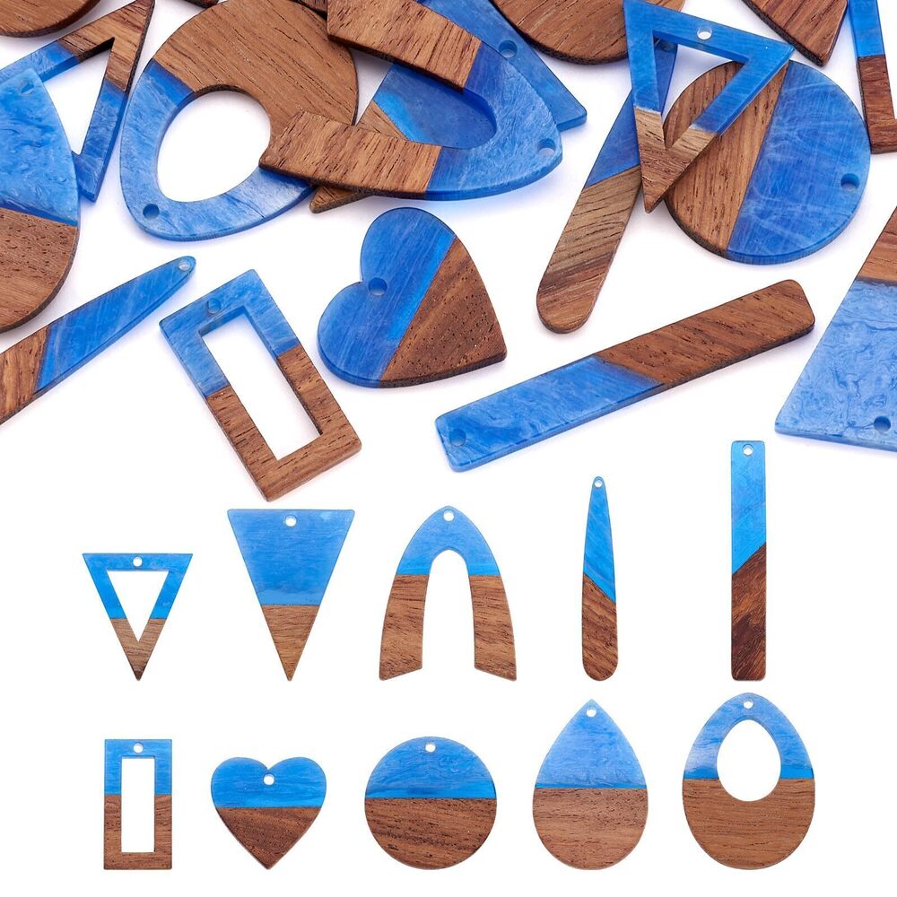 5117 20Pcs Resin Wood Earring Charms Royal Blue Teardrop Wooden Earring